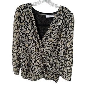 ASTR The Label Long Sleeve Floral Black and Gold Blouse Size Large